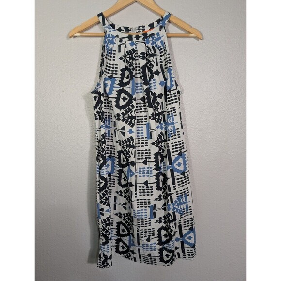 Joe Fresh womens dress size M Midi Blue White geometric Cotton Blend 101 - Picture 1 of 6